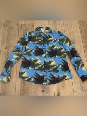 Vintage Hawaiian Tropic Long Sleeve Button Up 100% Cotton Palm Trees Medium